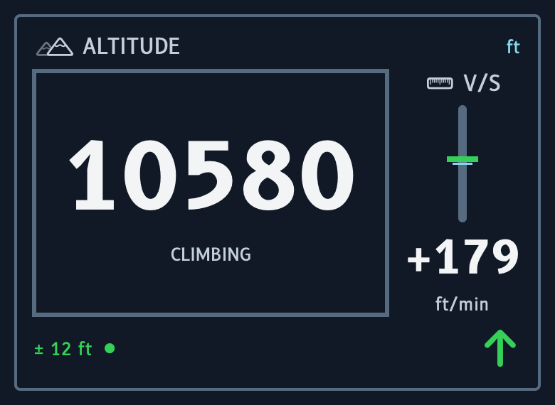 Airbus altitude instrument preview with a sample reading of 10580 feet.