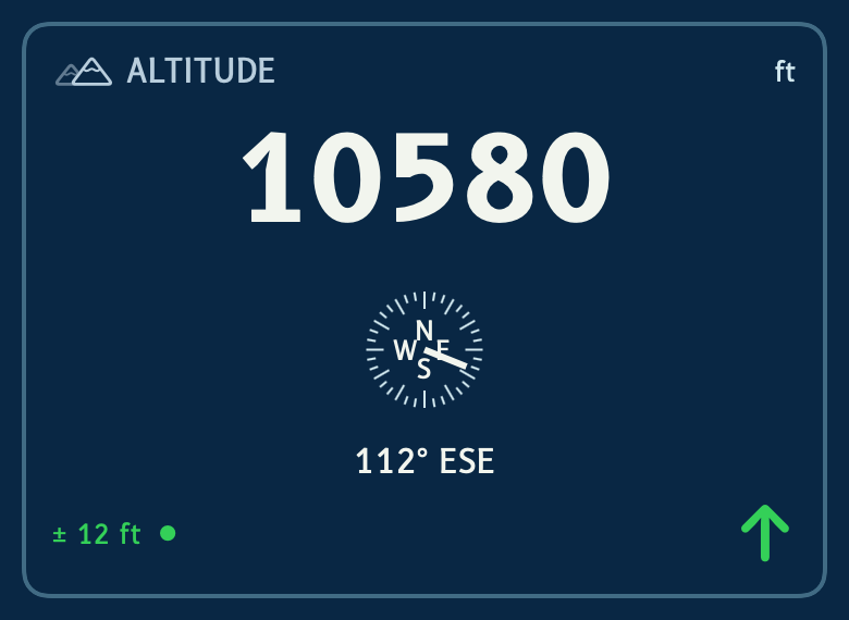 Bluewater altitude instrument preview with a sample reading of 10580 feet.