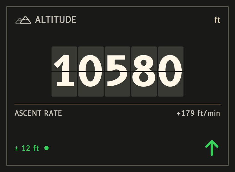 Mountain Express altitude instrument preview with a sample reading of 10580 feet.